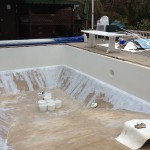 Swimming pool walls fibreglassed.